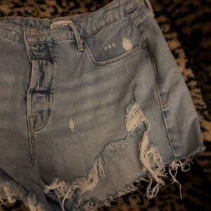 Good American Distressed Light Blue Denim Shorts